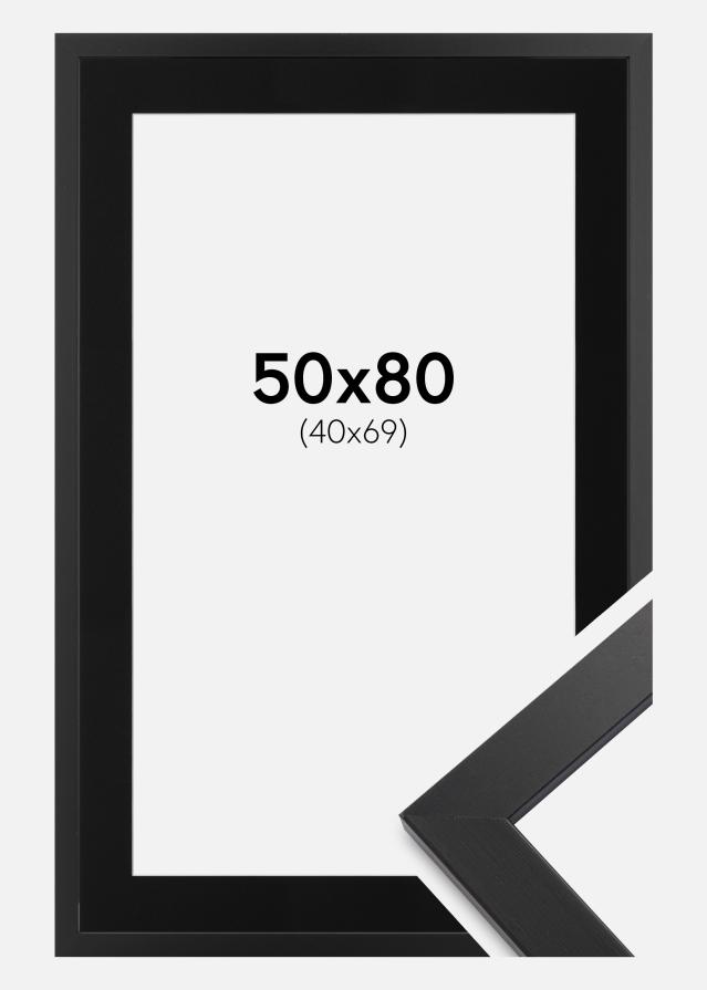 Ram med passepartou Fotolijst Black Wood 50x80 cm - Passe-partout Zwart 41x70 cm