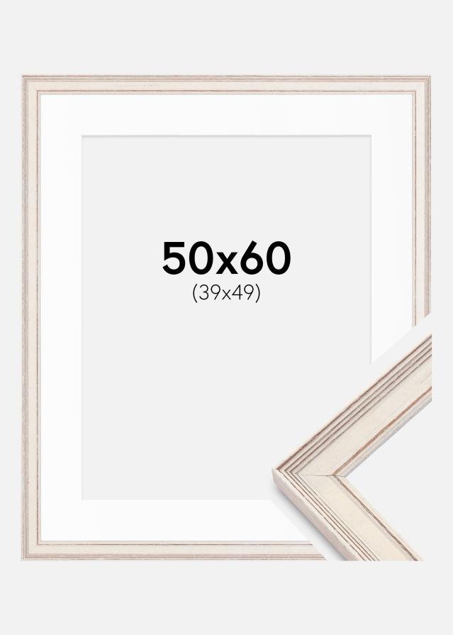 Ram med passepartou Fotolijst Shabby Chic Wit 50x60 cm - Passe-partout Wit 40x50 cm