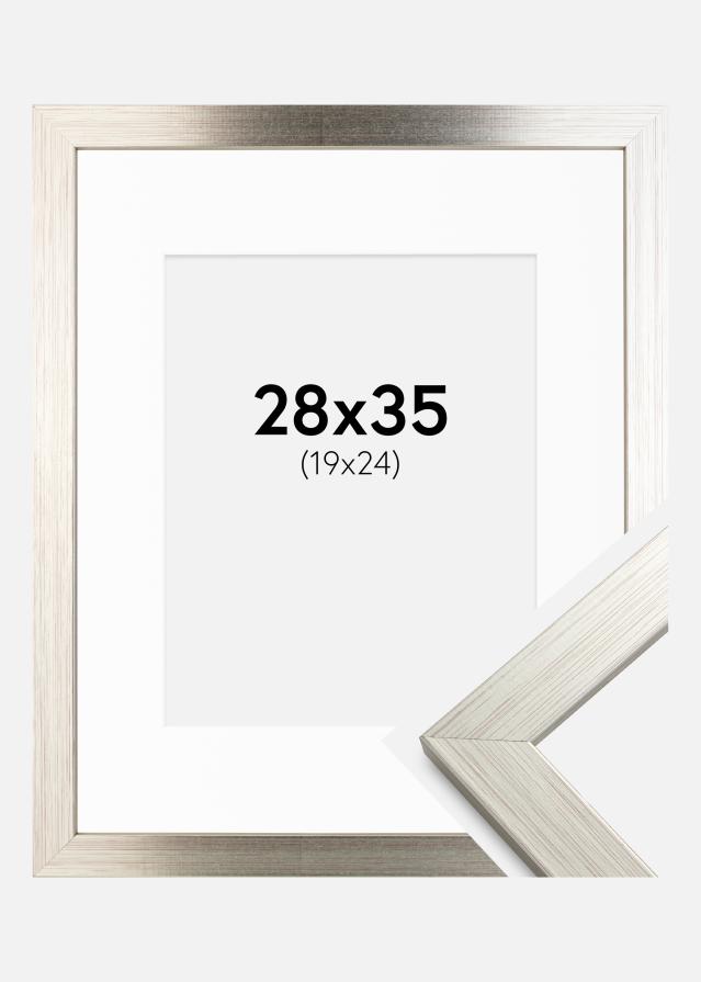 Ram med passepartou Fotolijst Silver Wood 28x35 cm - Passe-partout Wit 20x25 cm