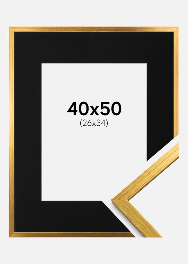 Ram med passepartou Fotolijst Edsbyn Goud 40x50 cm - Passe-partout Zwart 27x35 cm