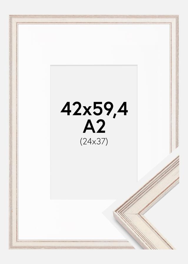 Ram med passepartou Fotolijst Shabby Chic Wit 42x59,4 cm (A2) - Passe-partout Wit 25x38 cm