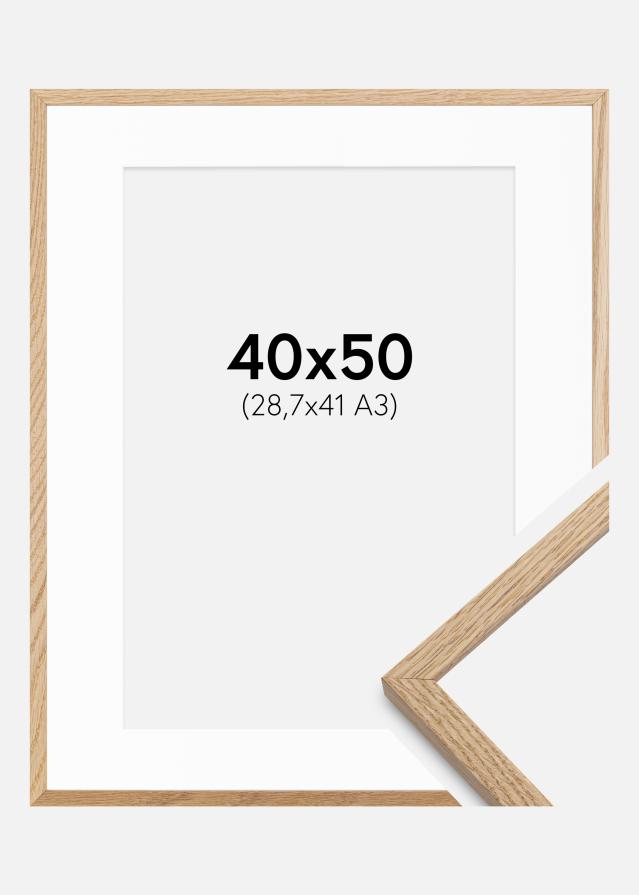 Ram med passepartou Fotolijst Oslo Eiken 40x50 cm - Passe-partout Wit 29,7x42 cm (A3)