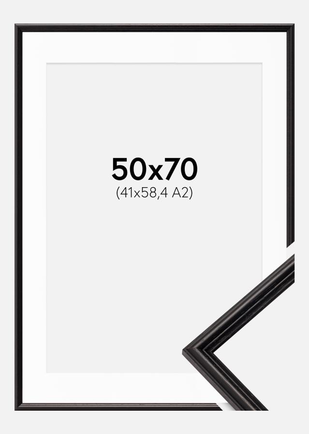 Ram med passepartou Fotolijst Horndal Zwart 50x70 cm - Passe-partout Wit 42x59,4 cm (A2)