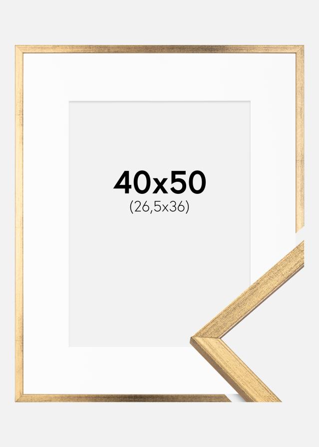 Ram med passepartou Fotolijst Galant Goud 40x50 cm - Passe-partout Wit 27,5x37 cm