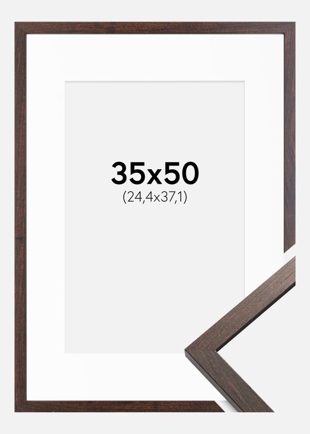 Ram med passepartou Fotolijst Trendy Walnoot 35x50 cm - Passe-partout Wit 10x15 inches