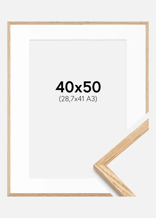 Ram med passepartou Fotolijst Smal Eikenhout 40x50 cm - Passe-partout Wit 29,7x42 cm (A3)