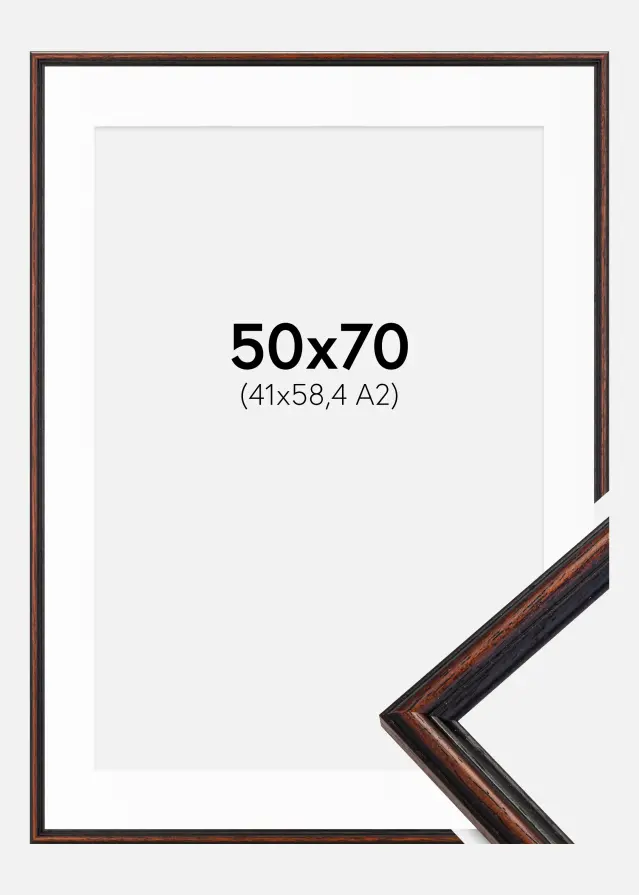 Ram med passepartou Fotolijst Horndal Walnoot 50x70 cm - Passe-partout Wit 42x59,4 cm (A2)