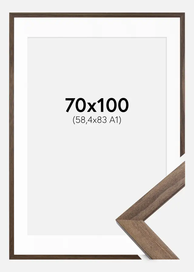 Ram med passepartou Fotolijst Stilren Walnoot 70x100 cm - Passe-partout Wit 59,4x84 cm (A1)
