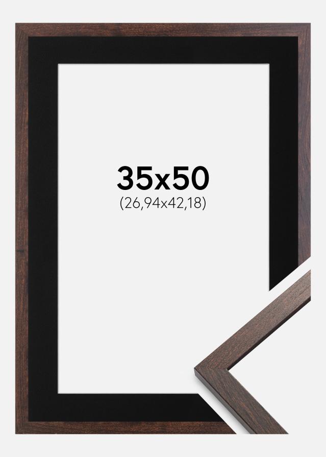 Ram med passepartou Fotolijst Trendy Walnoot 35x50 cm - Passe-partout Zwart 11x17 inches