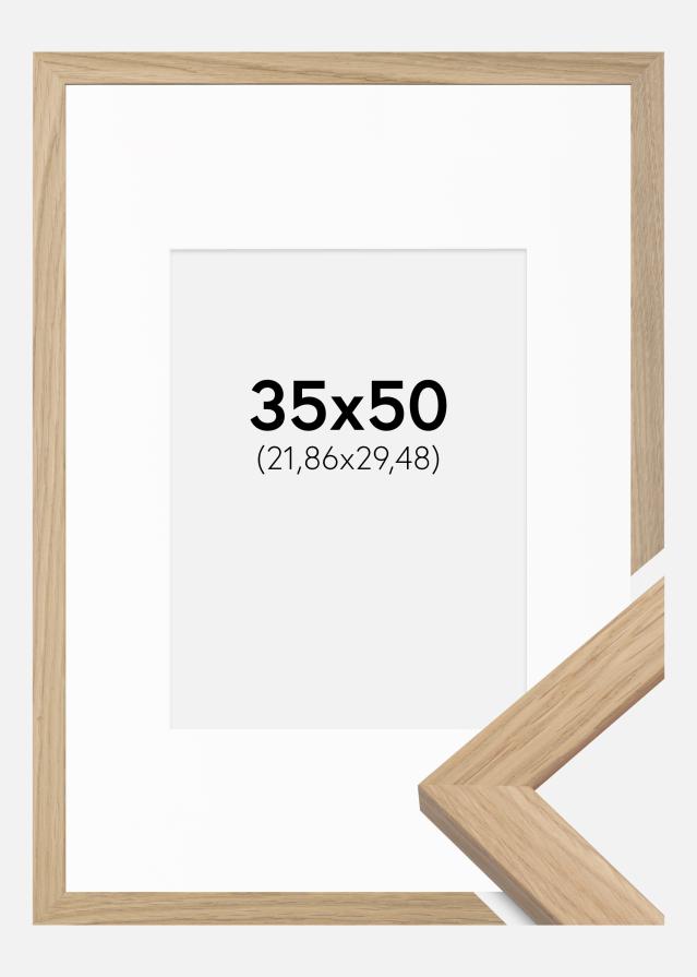 Ram med passepartou Fotolijst Oak Wood 35x50 cm - Passe-partout Wit 9x12 inches