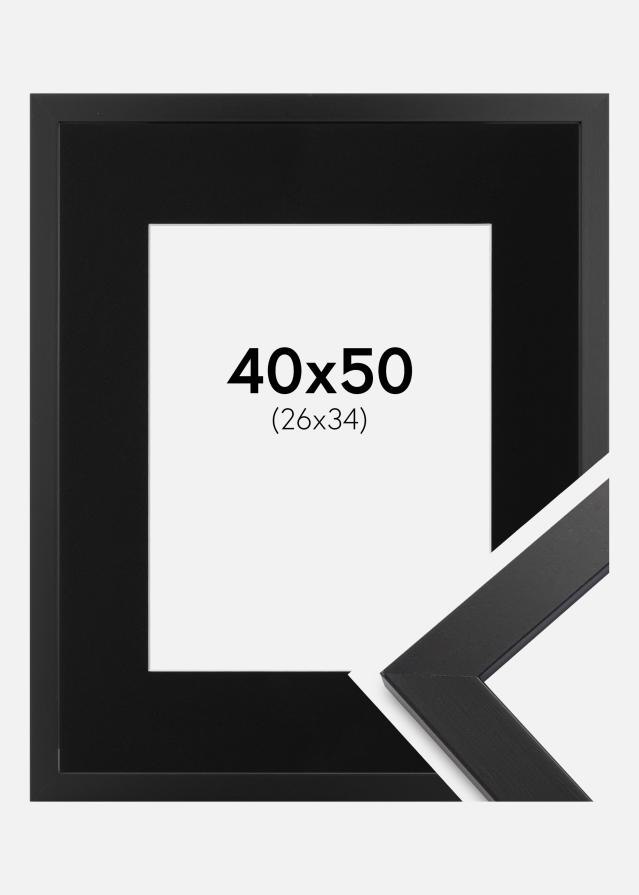 Ram med passepartou Fotolijst Black Wood 40x50 cm - Passe-partout Zwart 27x35 cm