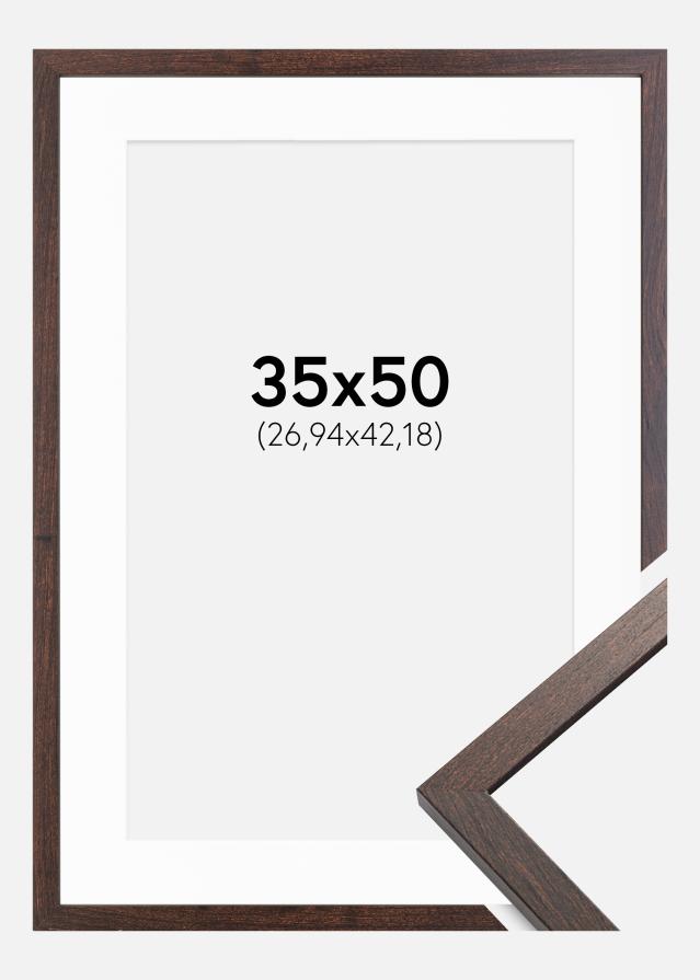 Ram med passepartou Fotolijst Trendy Walnoot 35x50 cm - Passe-partout Wit 11x17 inches