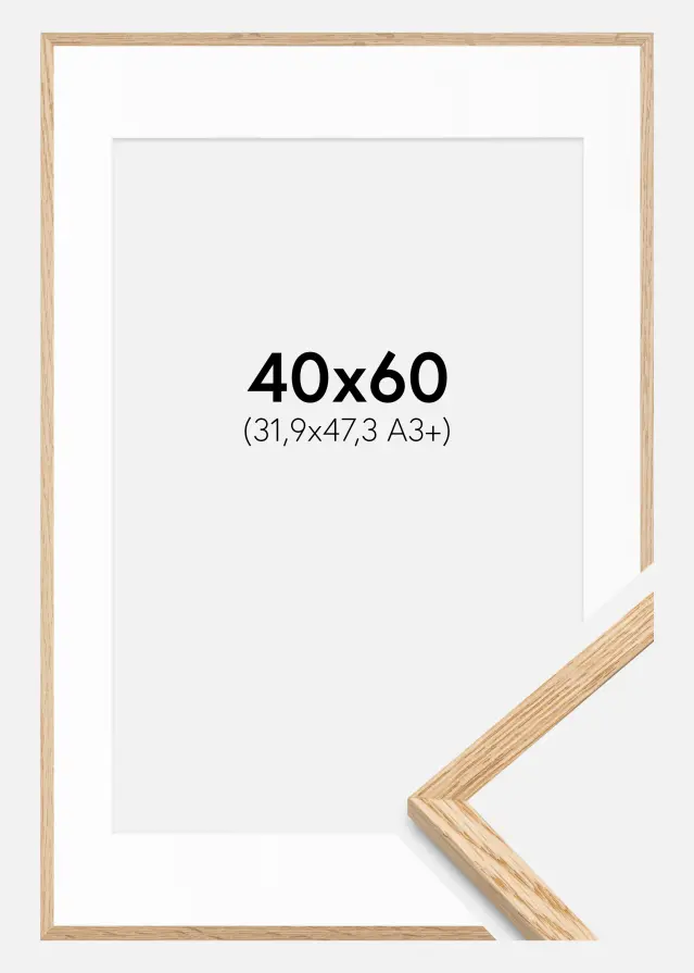 Ram med passepartou Fotolijst Smal Eikenhout 40x60 cm - Passe-partout Wit 32,9x48,3 cm (A3+)