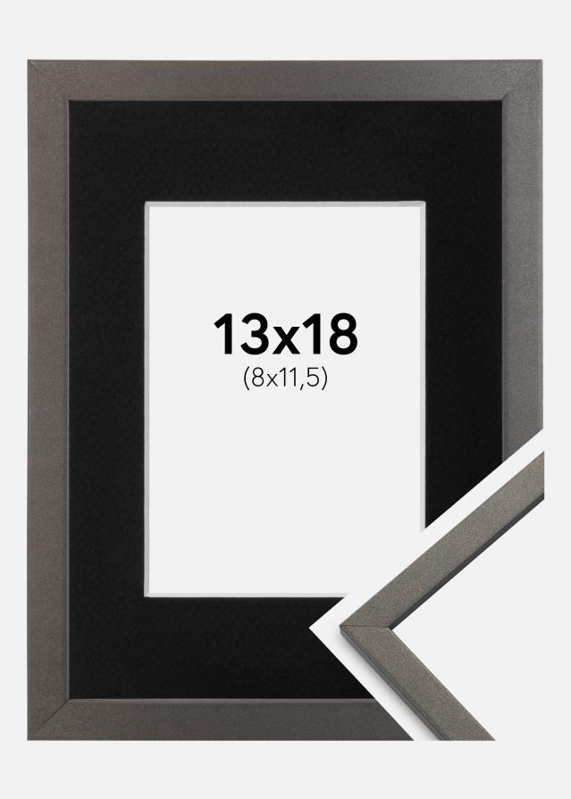 Ram med passepartou Fotolijst Edsbyn Grafiet 13x18 cm - Passe-partout Zwart 9x12 cm
