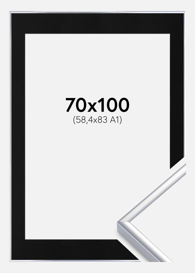 Ram med passepartou Fotolijst Aluminium Glanzend Zilver 70x100 cm - Passe-partout Zwart 59,4x84 cm
