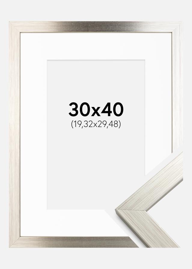 Ram med passepartou Fotolijst Silver Wood 30x40 cm - Passe-partout Wit 8x12 inches