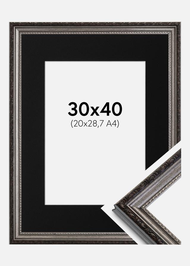 Ram med passepartou Fotolijst Abisko Zilver 30x40 cm - Passe-partout Zwart 21x29,7 cm (A4)