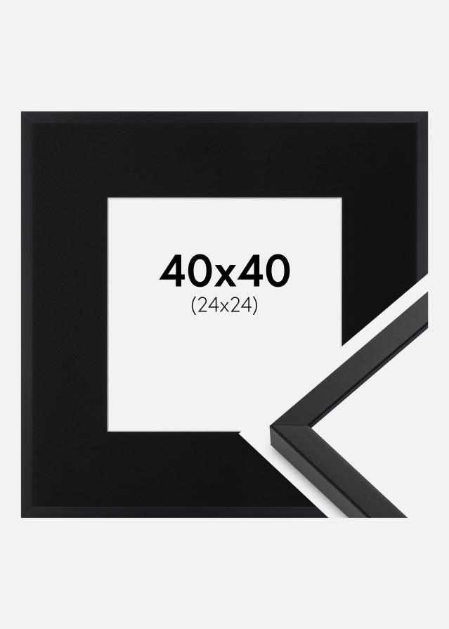 Ram med passepartou Fotolijst E-Line Zwart 40x40 cm - Passe-partout Zwart 25x25 cm