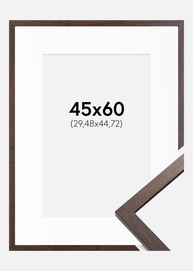 Ram med passepartou Fotolijst Trendy Walnoot 45x60 cm - Passe-partout Wit 12x18 inches