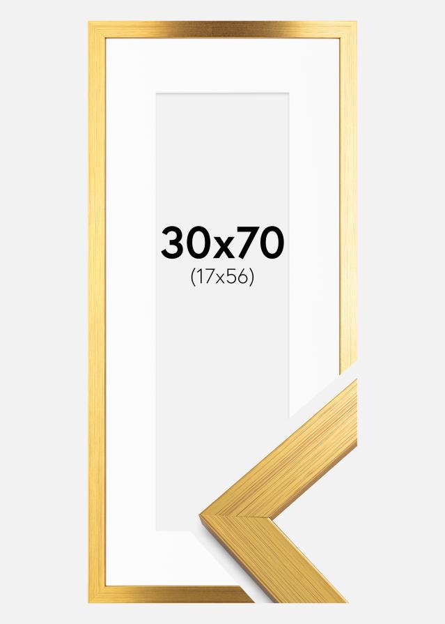 Ram med passepartou Fotolijst Gold Wood 30x70 cm - Passe-partout Wit 18x57 cm
