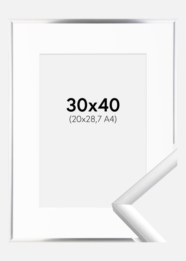Ram med passepartou Fotolijst New Lifestyle Zilver 30x40 cm - Passe-partout Wit 21x29,7 cm (A4)