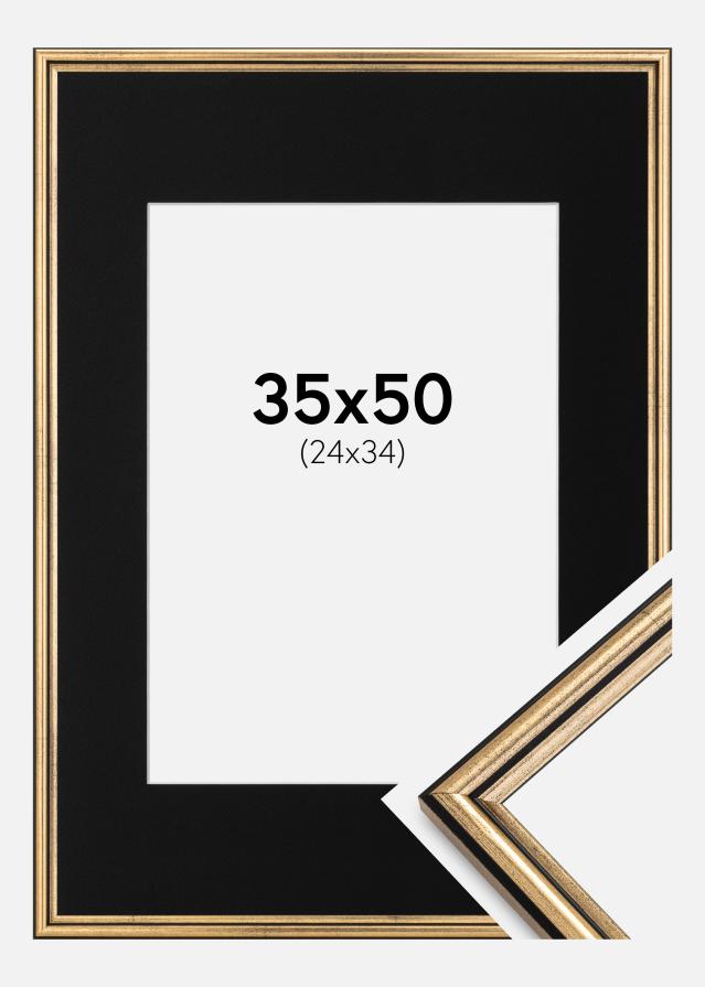 Ram med passepartou Fotolijst Horndal Goud 35x50 cm - Passe-partout Zwart 25x35 cm