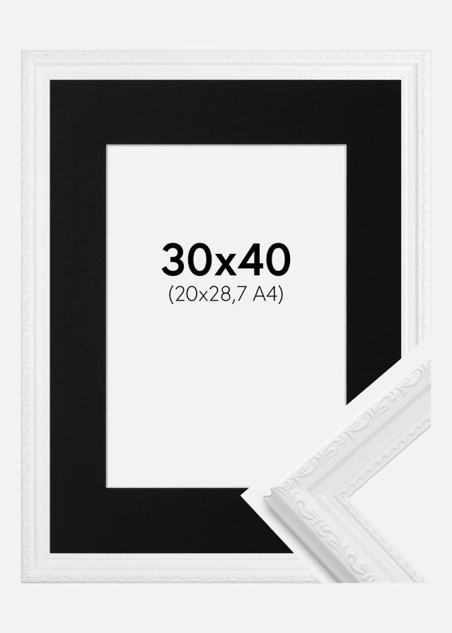Ram med passepartou Fotolijst Abisko Wit 30x40 cm - Passe-partout Zwart 21x29,7 cm (A4)
