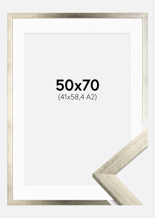 Ram med passepartou Fotolijst Stilren Zilver 50x70 cm - Passe-partout Wit 42x59,4 cm (A2)