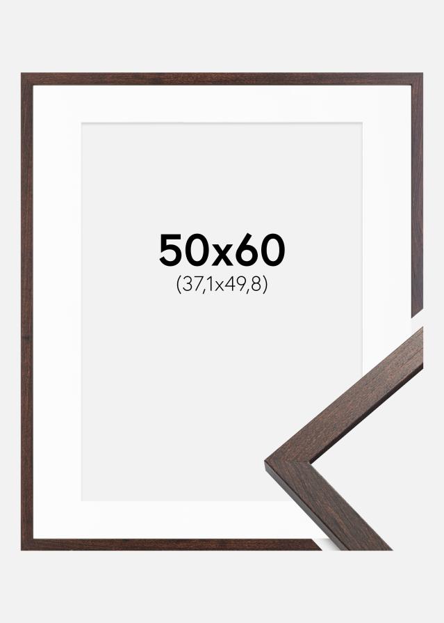 Ram med passepartou Fotolijst Trendy Walnoot 50x60 cm - Passe-partout Wit 15x20 inches