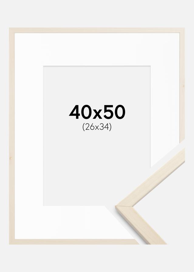 Ram med passepartou Fotolijst Edsbyn Esdoorn 40x50 cm - Passe-partout Wit 27x35 cm