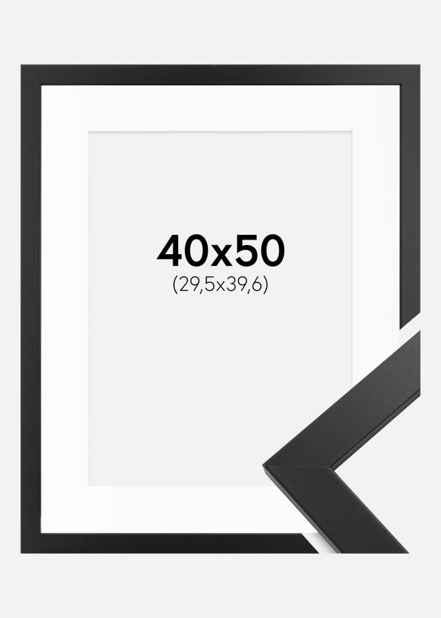 Ram med passepartou Fotolijst Black Wood 40x50 cm - Passe-partout Wit 12x16 inches