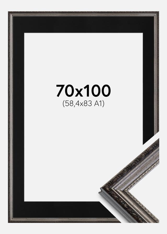 Ram med passepartou Fotolijst Abisko Zilver 70x100 cm - Passe-partout Zwart 59,4x84 cm (A1)