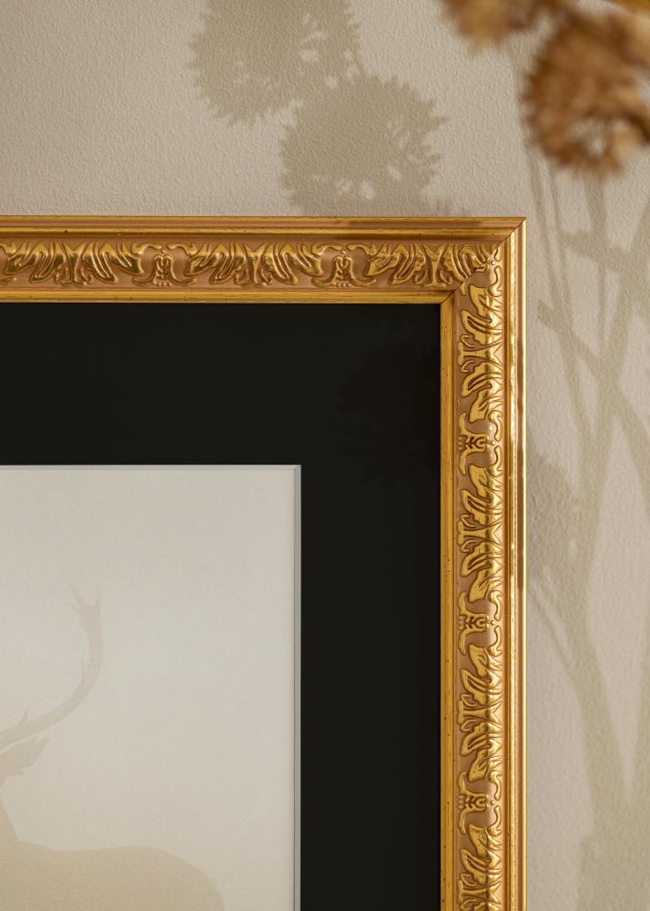Ram med passepartou Fotolijst Nostalgia Goud 30x60 cm - Passe-partout Zwart 20x50 cm