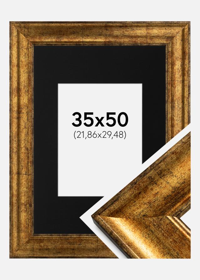 Ram med passepartou Fotolijst Saltsjöbaden Goud 35x50 cm - Passe-partout Zwart 9x12 inches