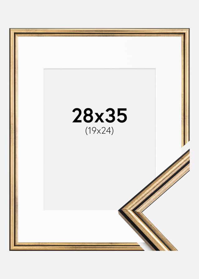 Ram med passepartou Fotolijst Horndal Goud 28x35 cm - Passe-partout Wit 20x25 cm
