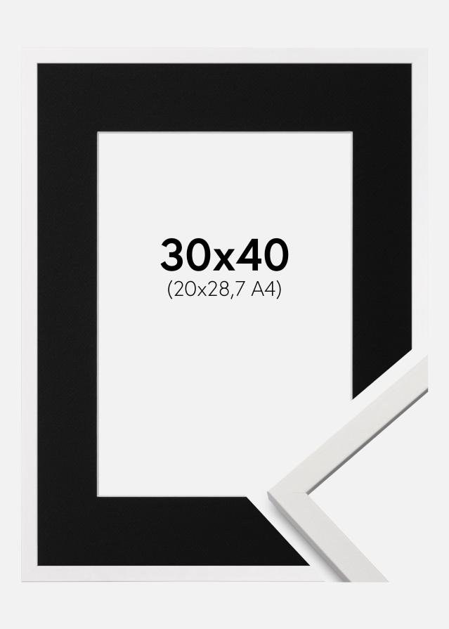Ram med passepartou Fotolijst Edsbyn Wit 30x40 cm - Passe-partout Zwart 21x29,7 cm (A4)
