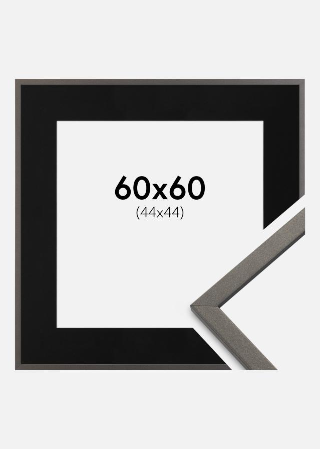 Ram med passepartou Fotolijst Edsbyn Grafiet 60x60 cm - Passe-partout Zwart 45x45 cm