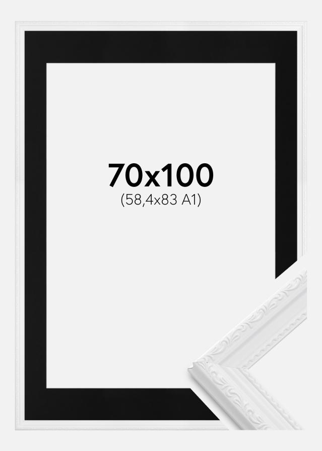 Ram med passepartou Fotolijst Abisko Wit 70x100 cm - Passe-partout Zwart 59,4x84 cm (A1)