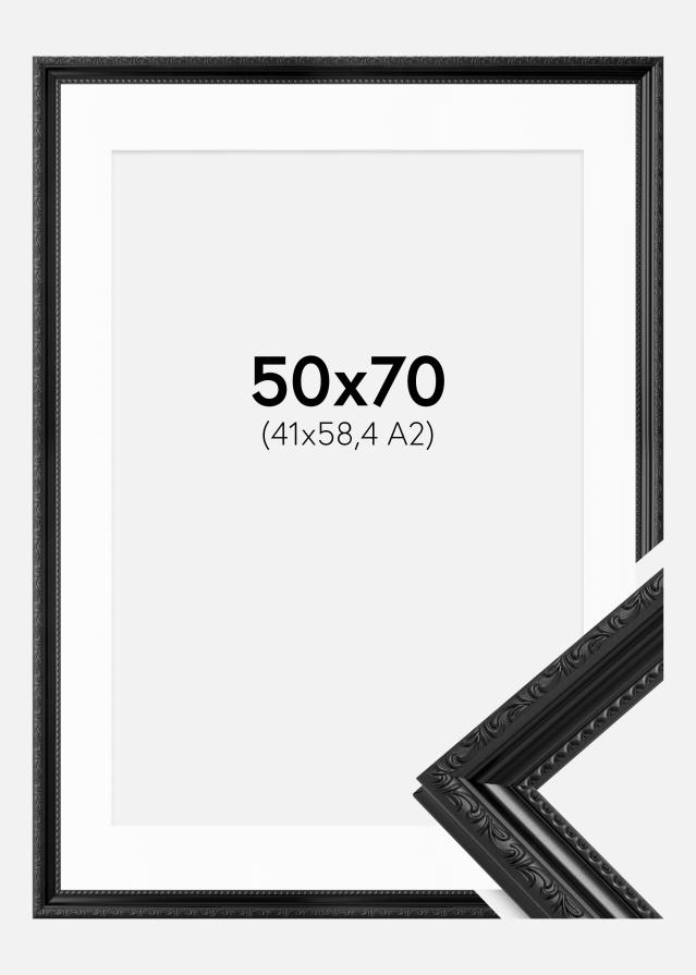 Ram med passepartou Fotolijst Abisko Zwart 50x70 cm - Passe-partout Wit 42x59,4 cm (A2)