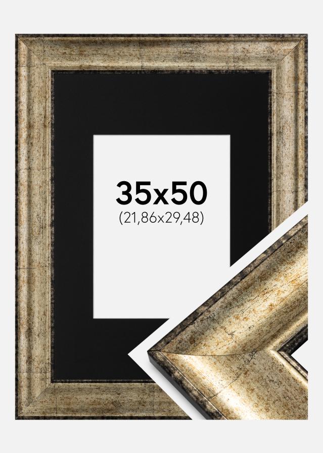 Ram med passepartou Fotolijst Saltsjöbaden Antiek Goud 35x50 cm - Passe-partout Zwart 9x12 inches