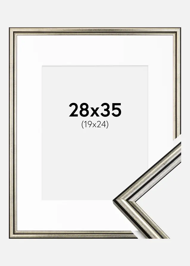 Ram med passepartou Fotolijst Horndal Zilver 28x35 cm - Passe-partout Wit 20x25 cm