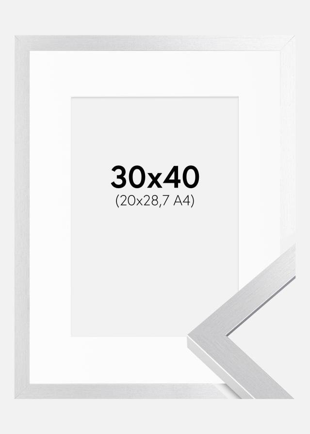 Ram med passepartou Fotolijst Selection Zilver 30x40 cm - Passe-partout Wit 21x29,7 cm (A4)