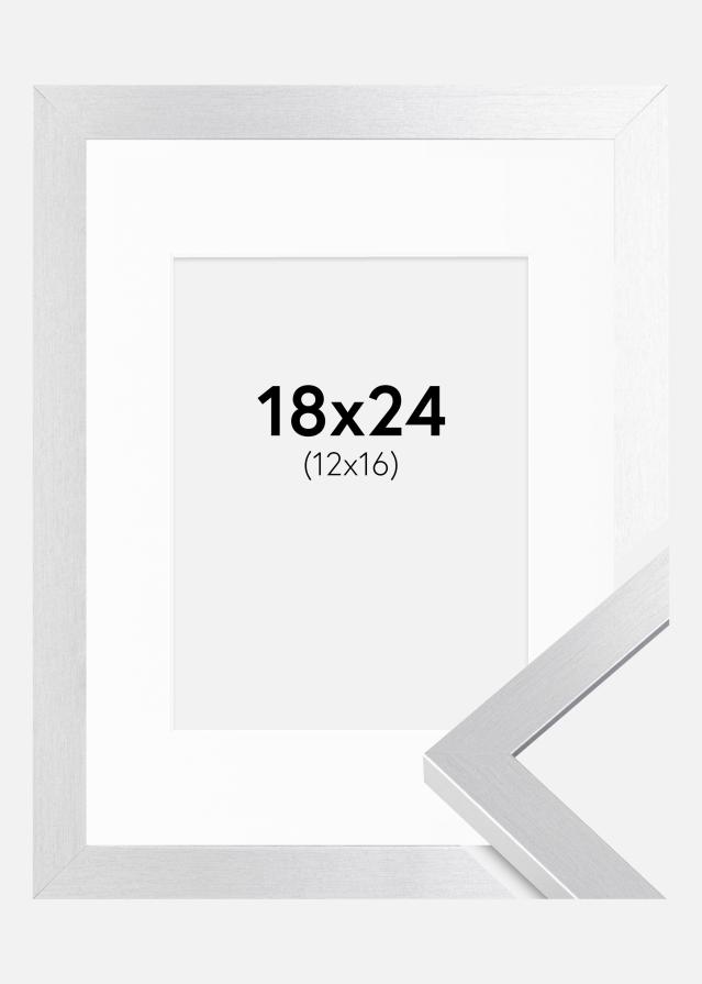 Ram med passepartou Fotolijst Selection Zilver 18x24 cm - Passe-partout Wit 13x17 cm