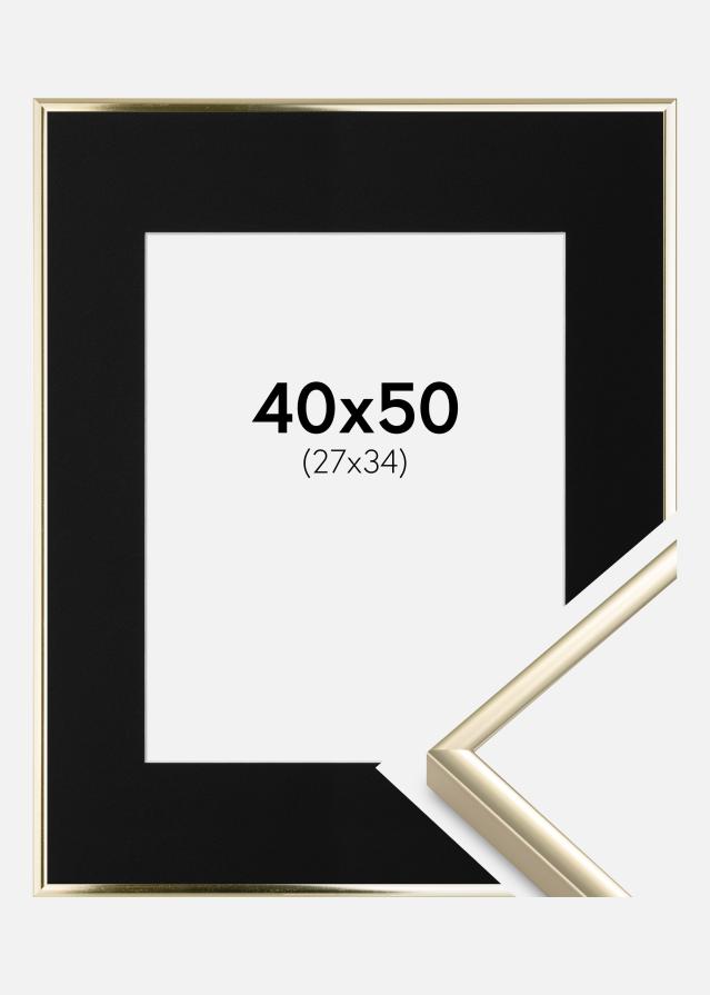 Ram med passepartou Fotolijst Aluminium Glanzend Goud 40x50 cm - Passe-partout Zwart 28x35 cm