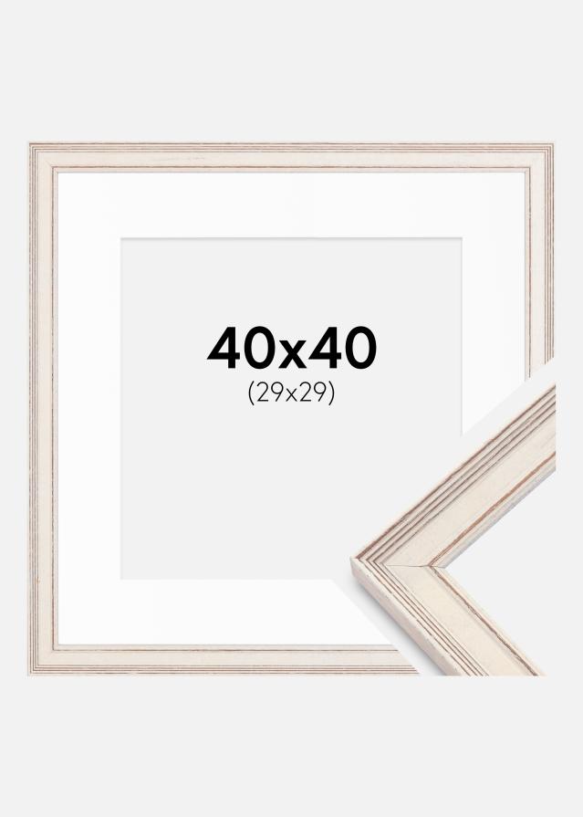 Ram med passepartou Fotolijst Shabby Chic Wit 40x40 cm - Passe-partout Wit 30x30 cm