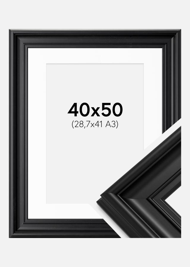 Ram med passepartou Fotolijst Mora Premium Zwart 40x50 cm - Passe-partout Wit 29,7x42 cm (A3)