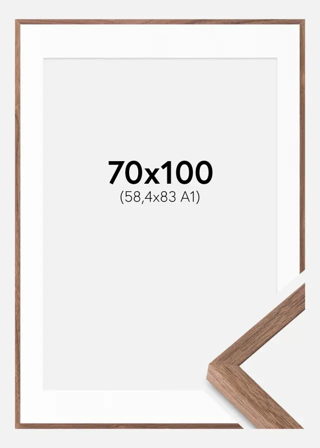 Ram med passepartou Fotolijst Soul Walnut Veneer 70x100 cm - Passe-partout Wit 59,4x84 cm (A1)