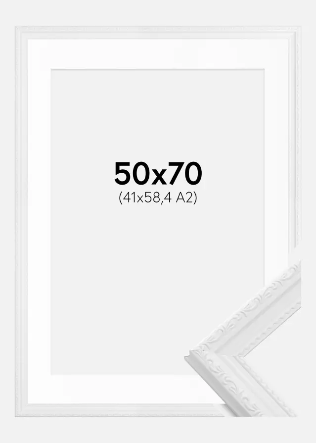 Ram med passepartou Fotolijst Abisko Wit 50x70 cm - Passe-partout Wit 42x59,4 cm (A2)