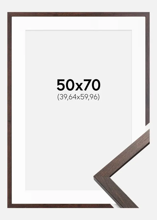 Ram med passepartou Fotolijst Trendy Walnoot 50x70 cm - Passe-partout Wit 16x24 inches