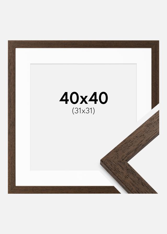 Ram med passepartou Fotolijst Brown Wood 40x40 cm - Passe-partout Wit 32x32 cm